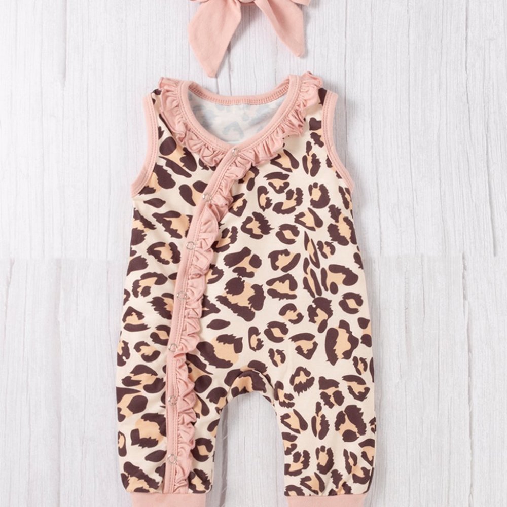 Baby Girl Leopard Ruffle Cotton Baby Romper & Headband 2pcs